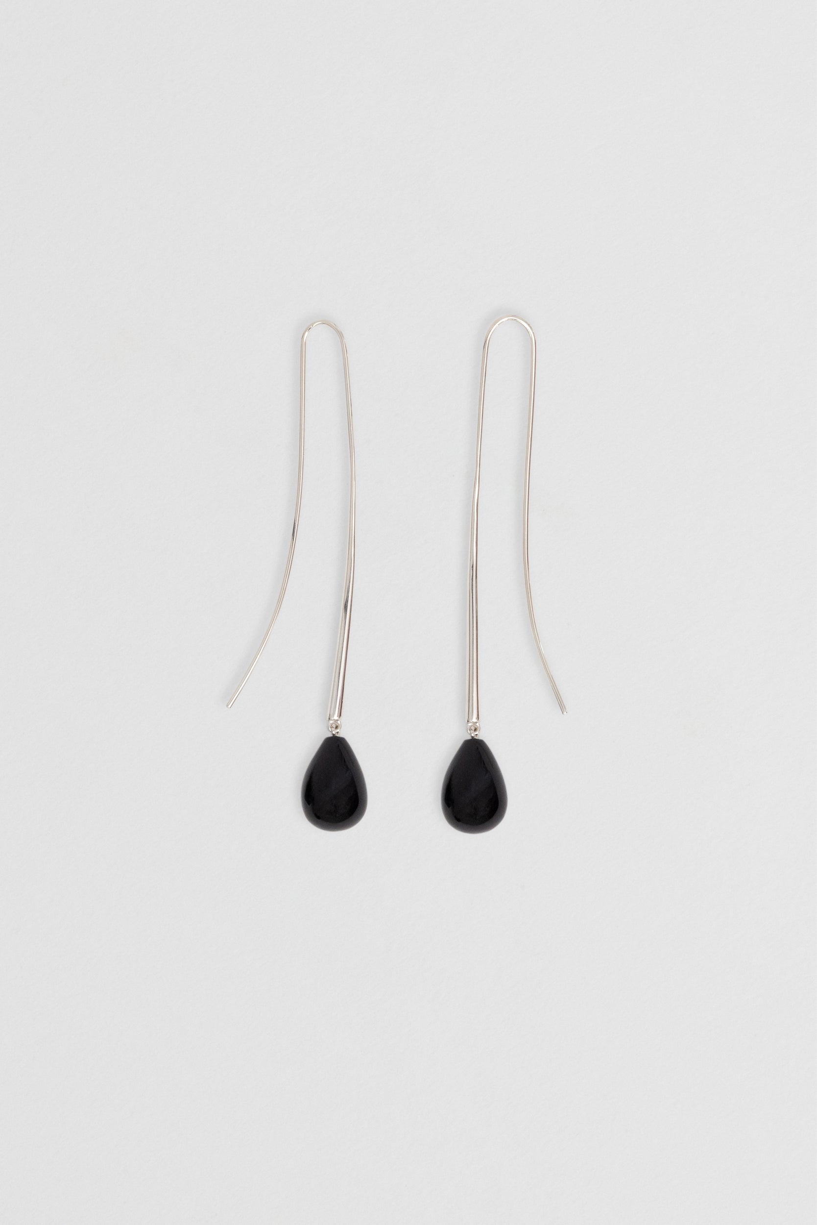 Teardrop Black Onyx earrings, 73mm length, eco-friendly Sterling Silver