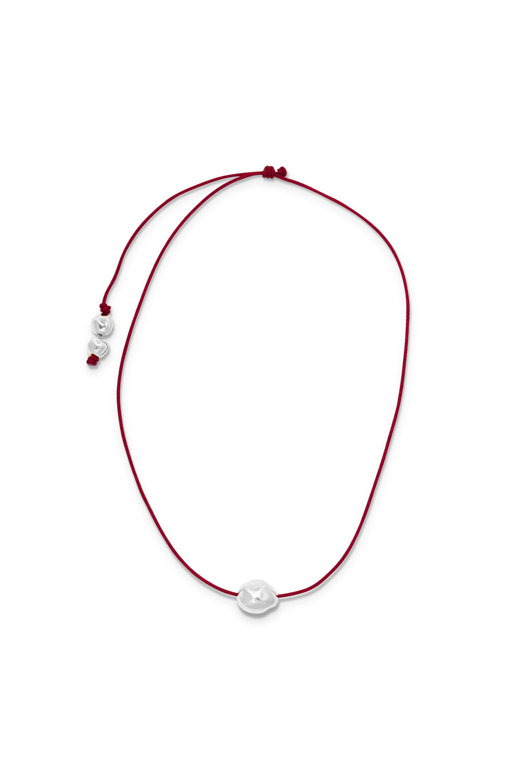 Figure Cord Necklace - Deep Red - Silver