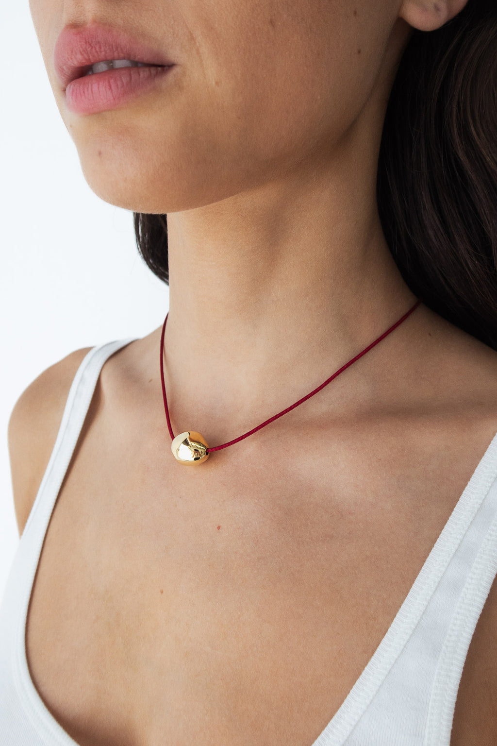Figure Cord Necklace - Deep Red - Gold