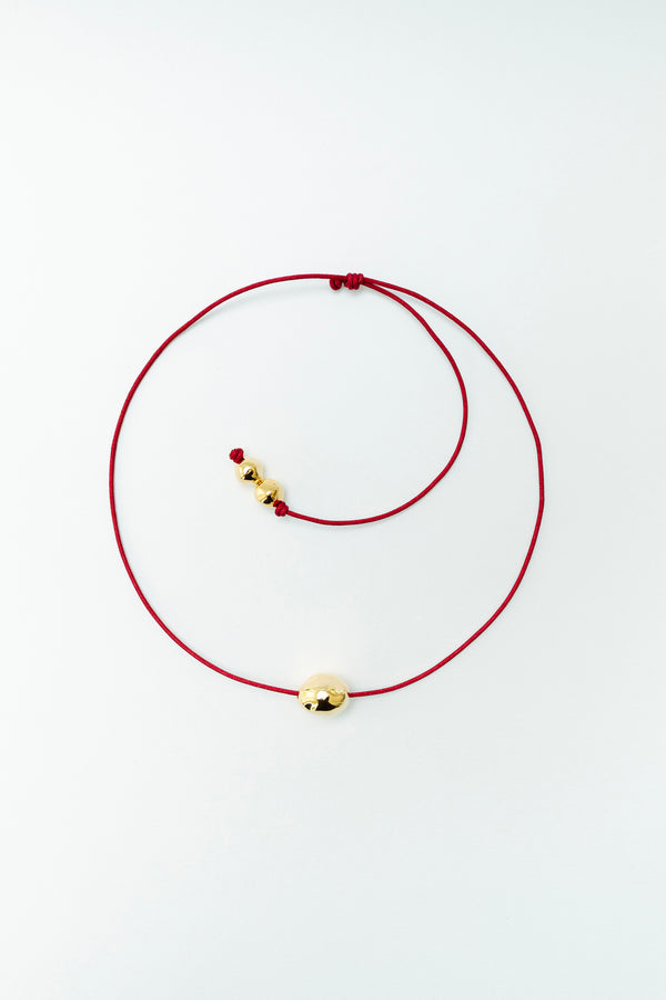 Figure Cord Necklace - Deep Red - Gold