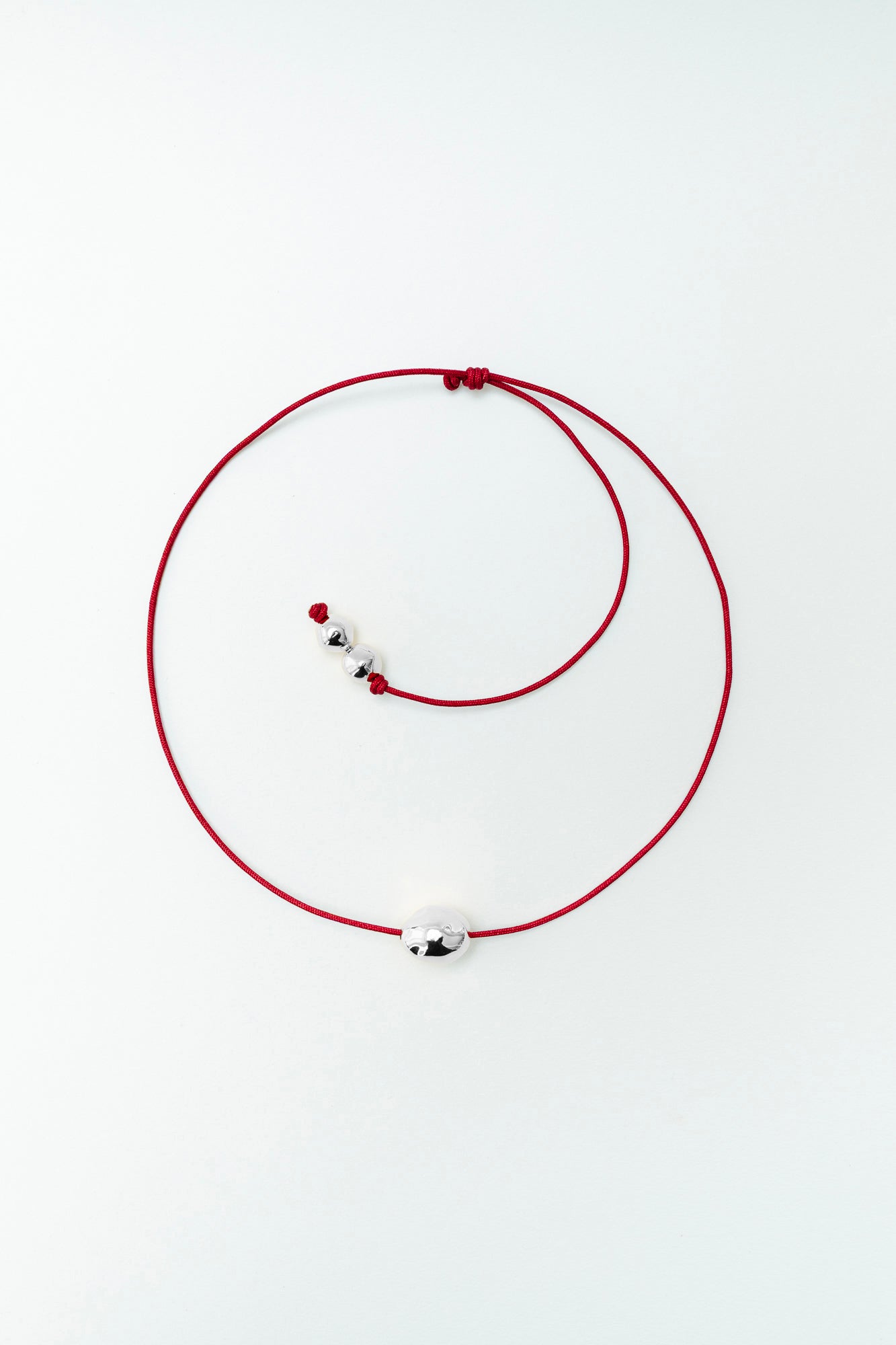 Figure Cord Necklace - Deep Red - Silver