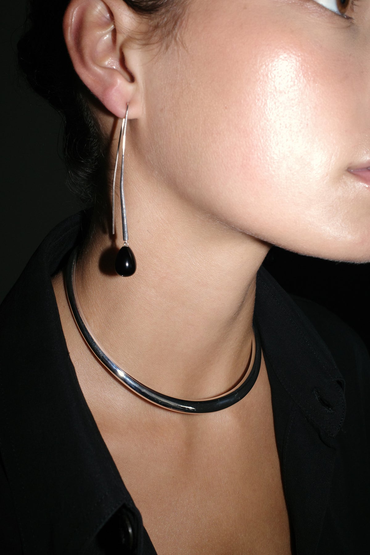 Cusp Onyx Earrings - Silver