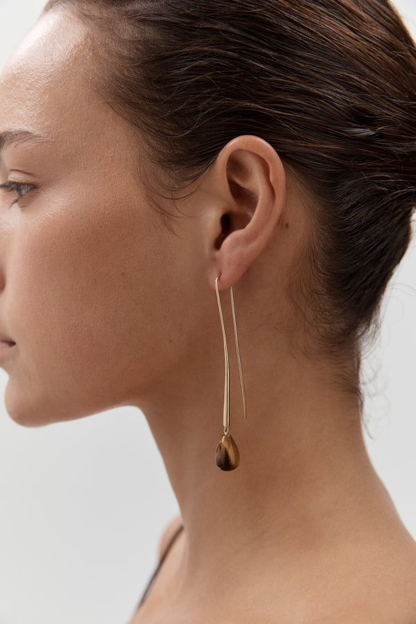 Cusp Tigers Eye Earrings - Gold