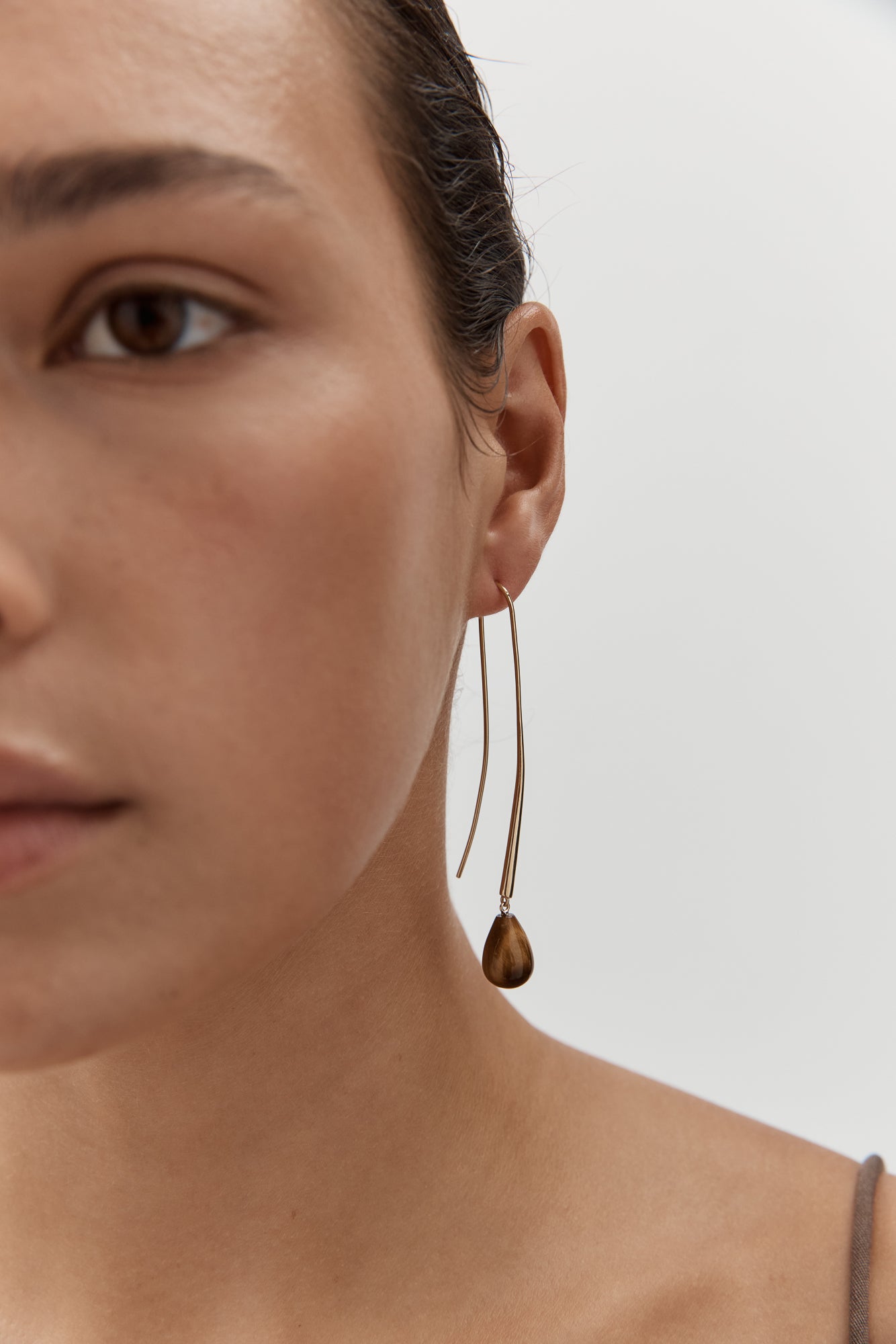 Cusp Tigers Eye Earrings - Gold