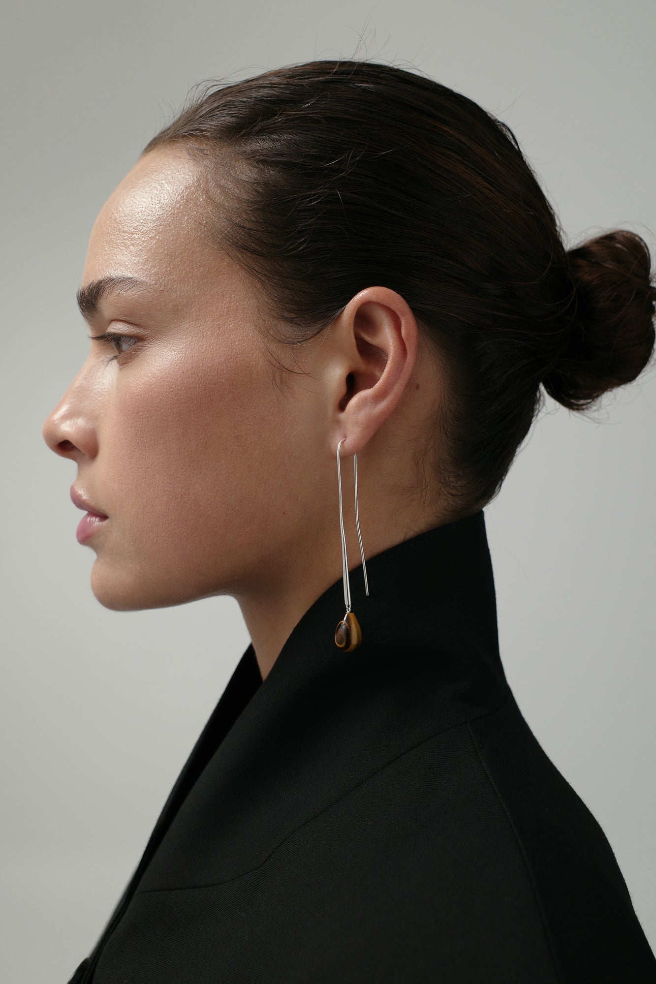 Cusp Tigers Eye Earrings - Silver