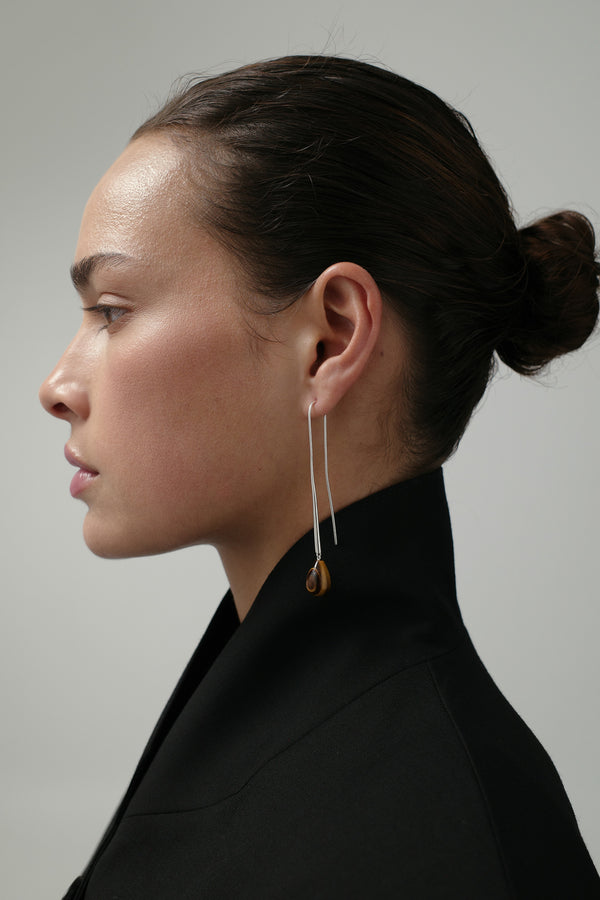 Cusp Tigers Eye Earrings - Silver