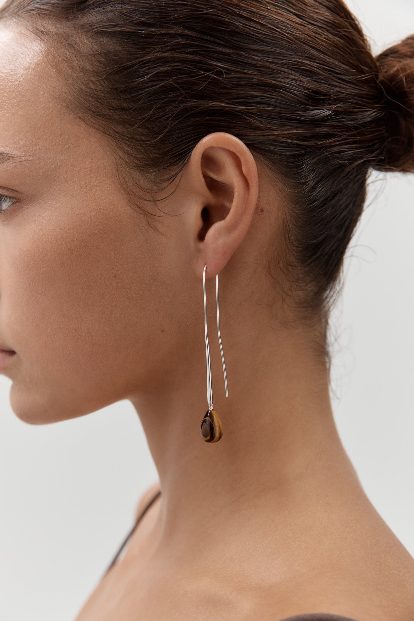 Cusp Tigers Eye Earrings - Silver