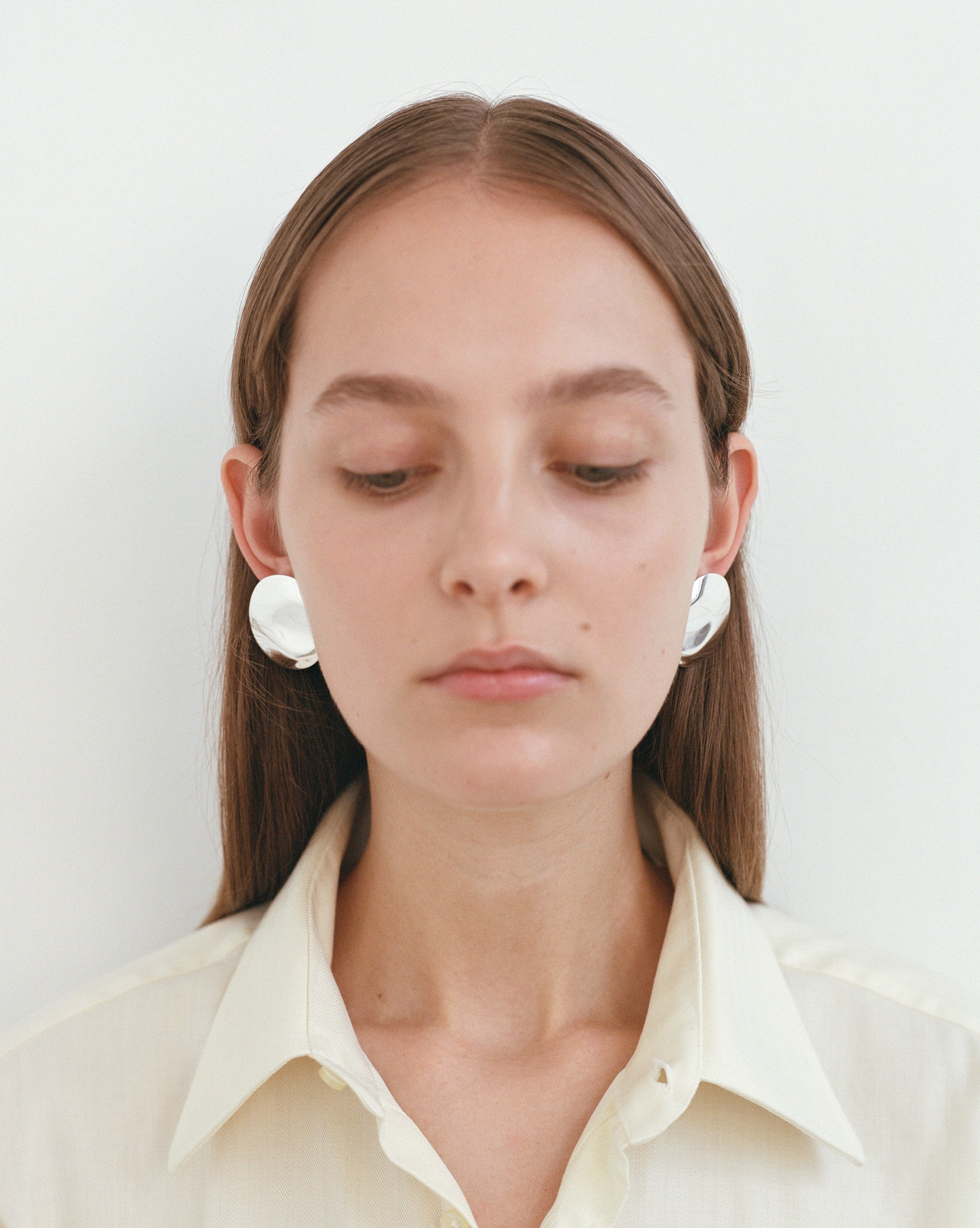 Dented Medallion Earrings - Silver