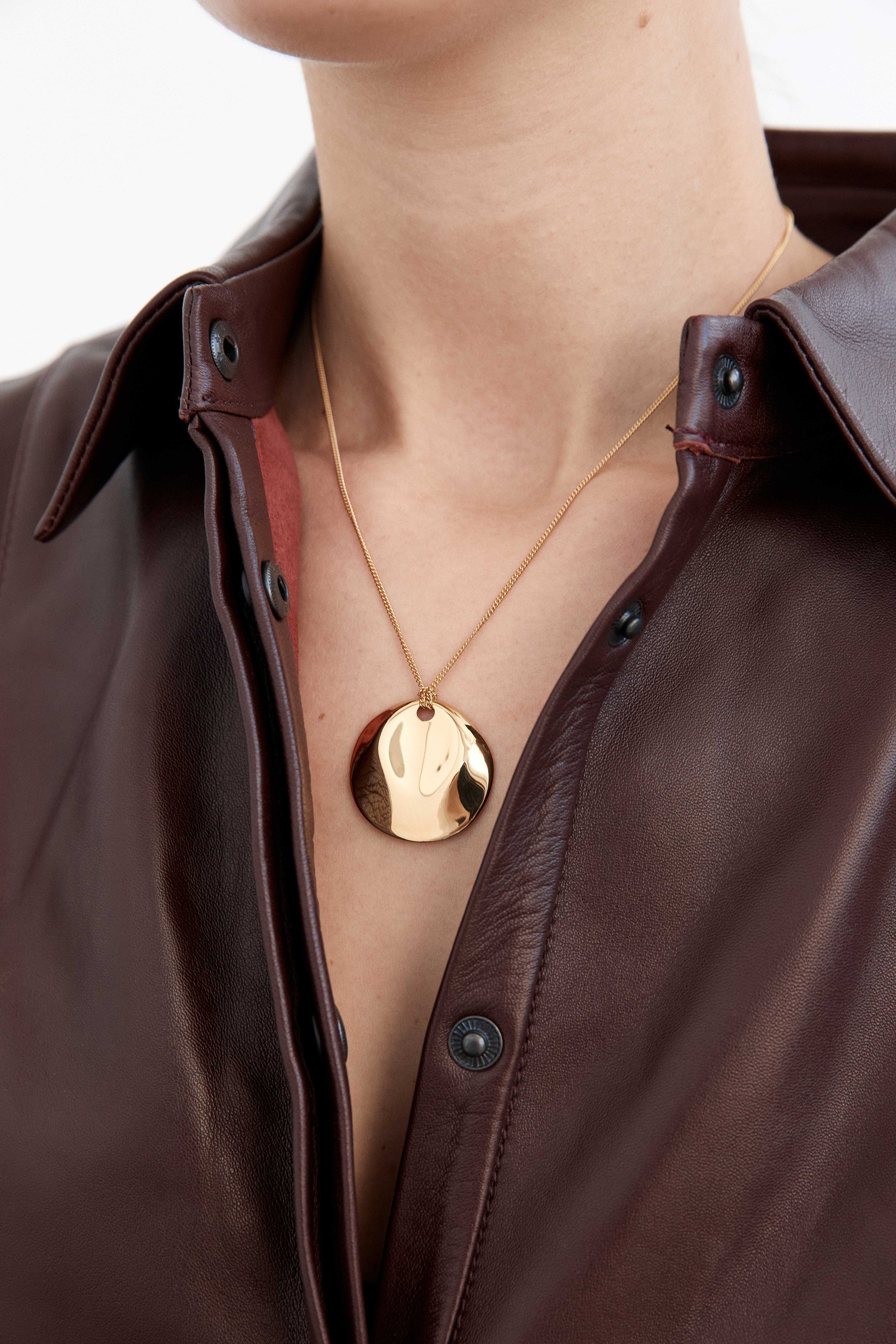 Dented Medallion Necklace - Gold