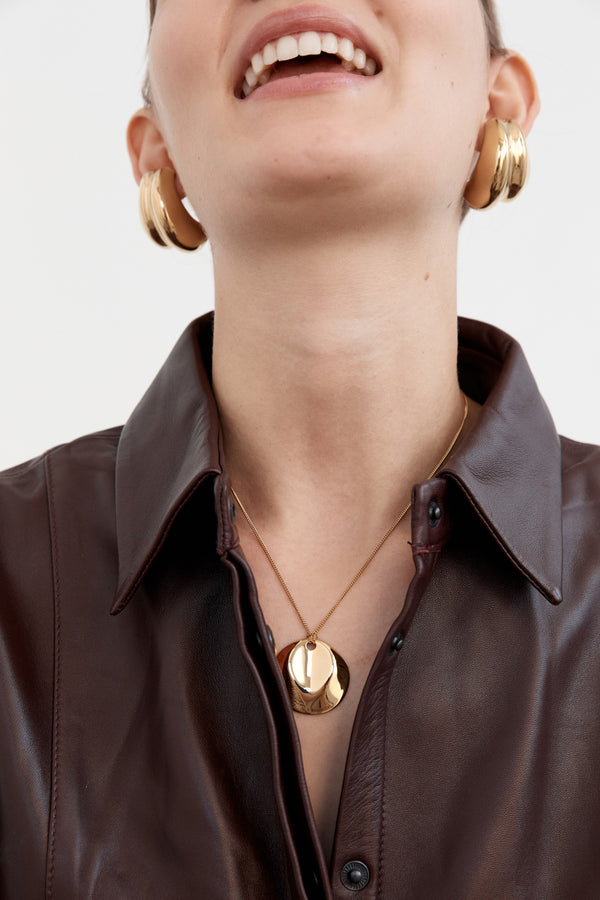 Dented Medallion Necklace - Gold