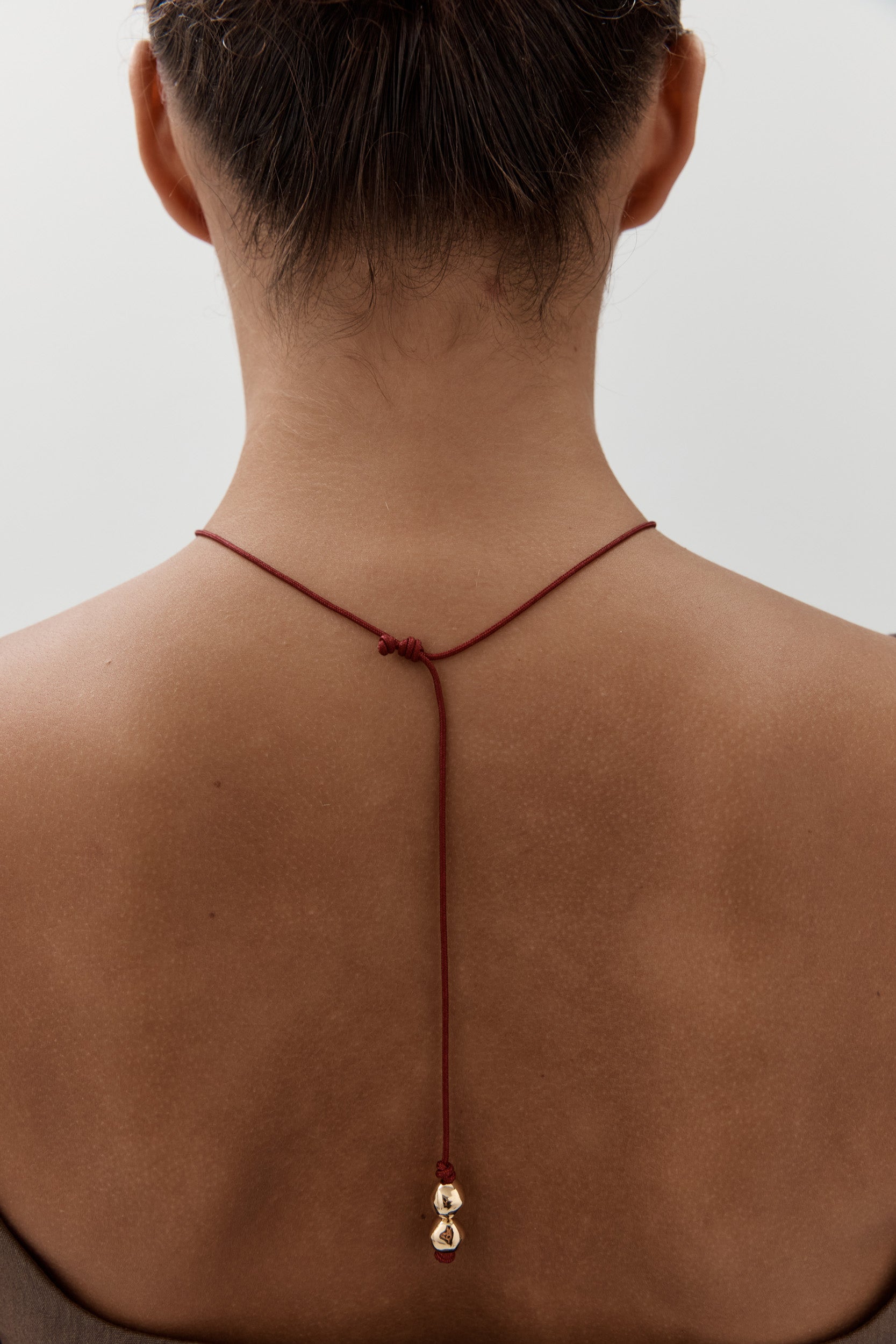 Figure Cord Necklace - Deep Red - Gold