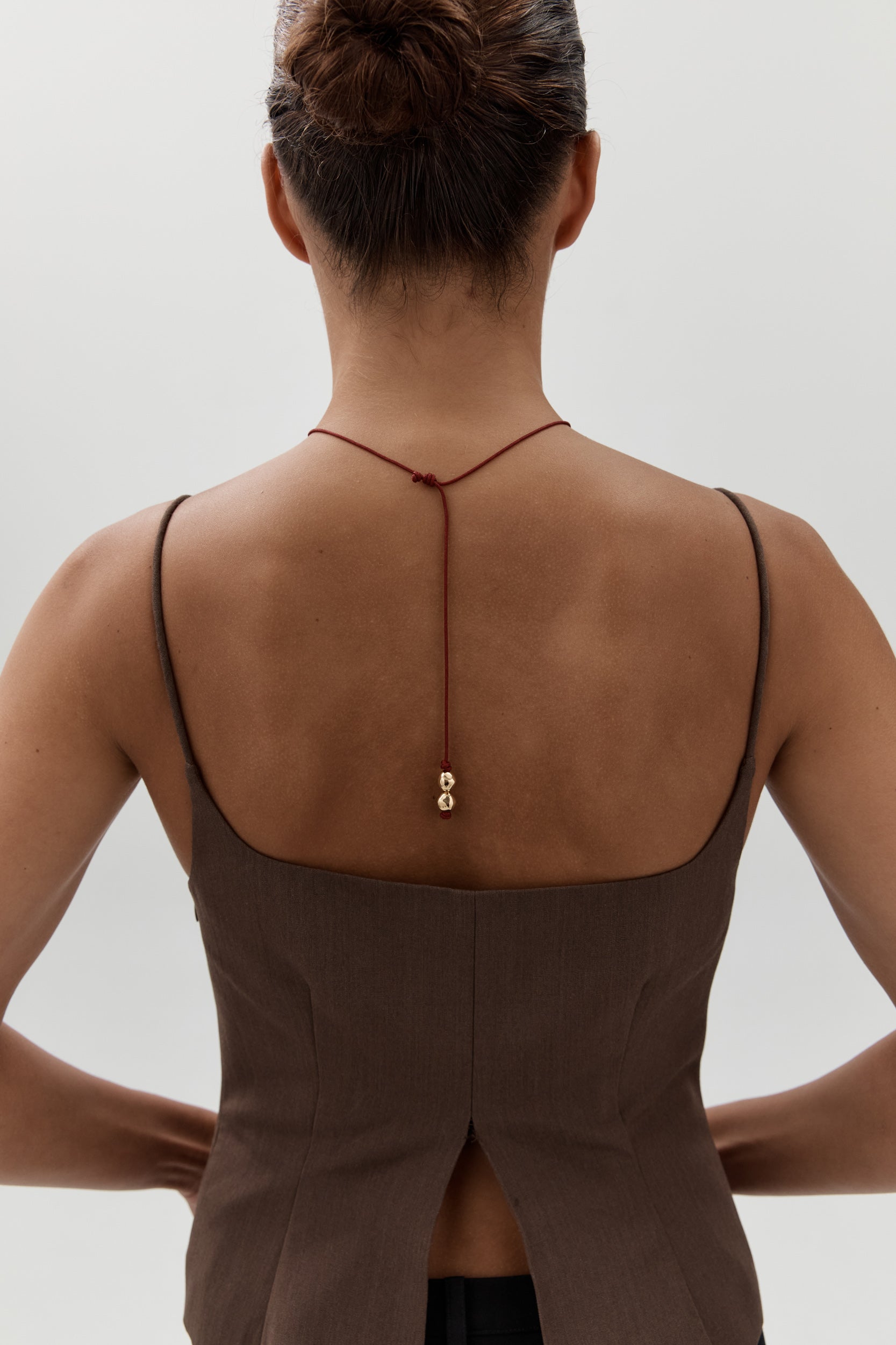 Figure Cord Necklace - Deep Red - Gold