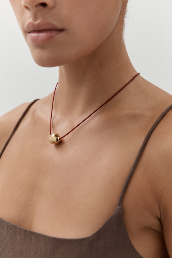 Figure Cord Necklace - Deep Red - Gold