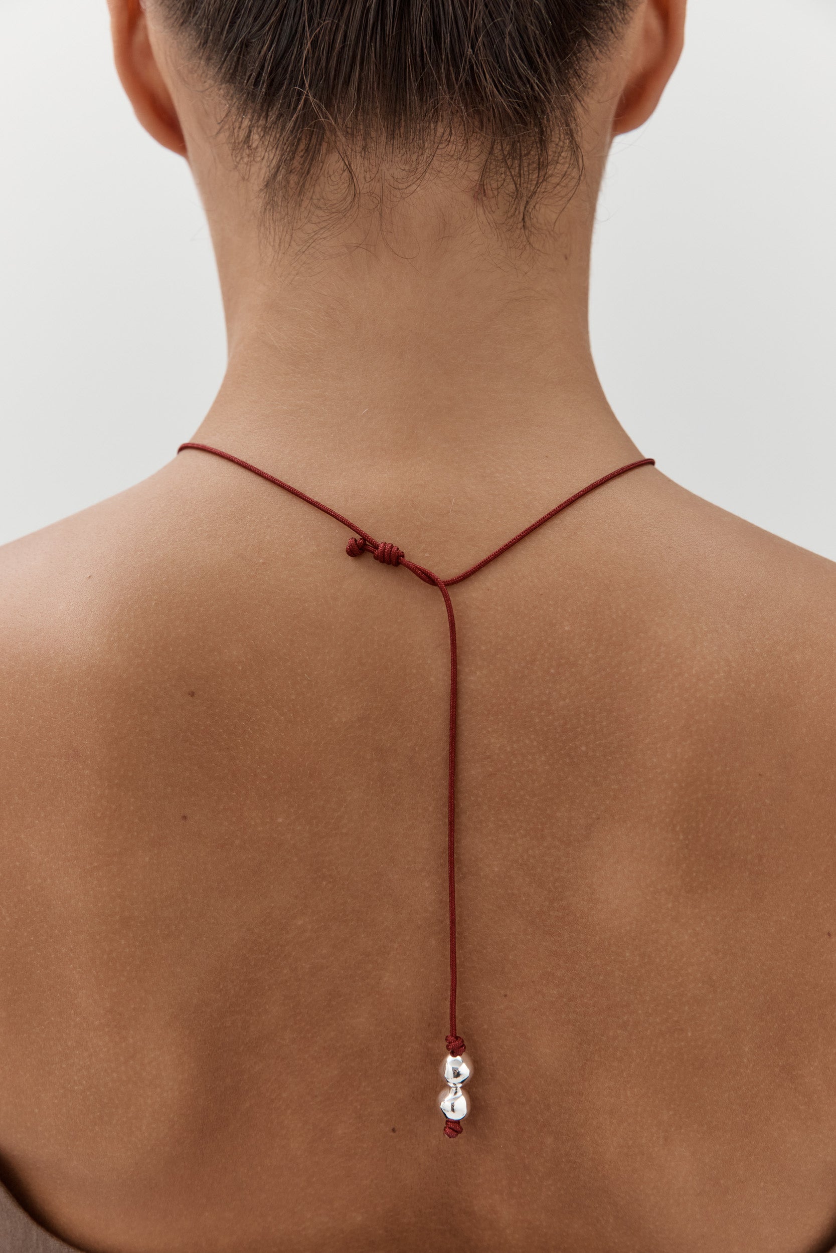 Figure Cord Necklace - Deep Red - Silver