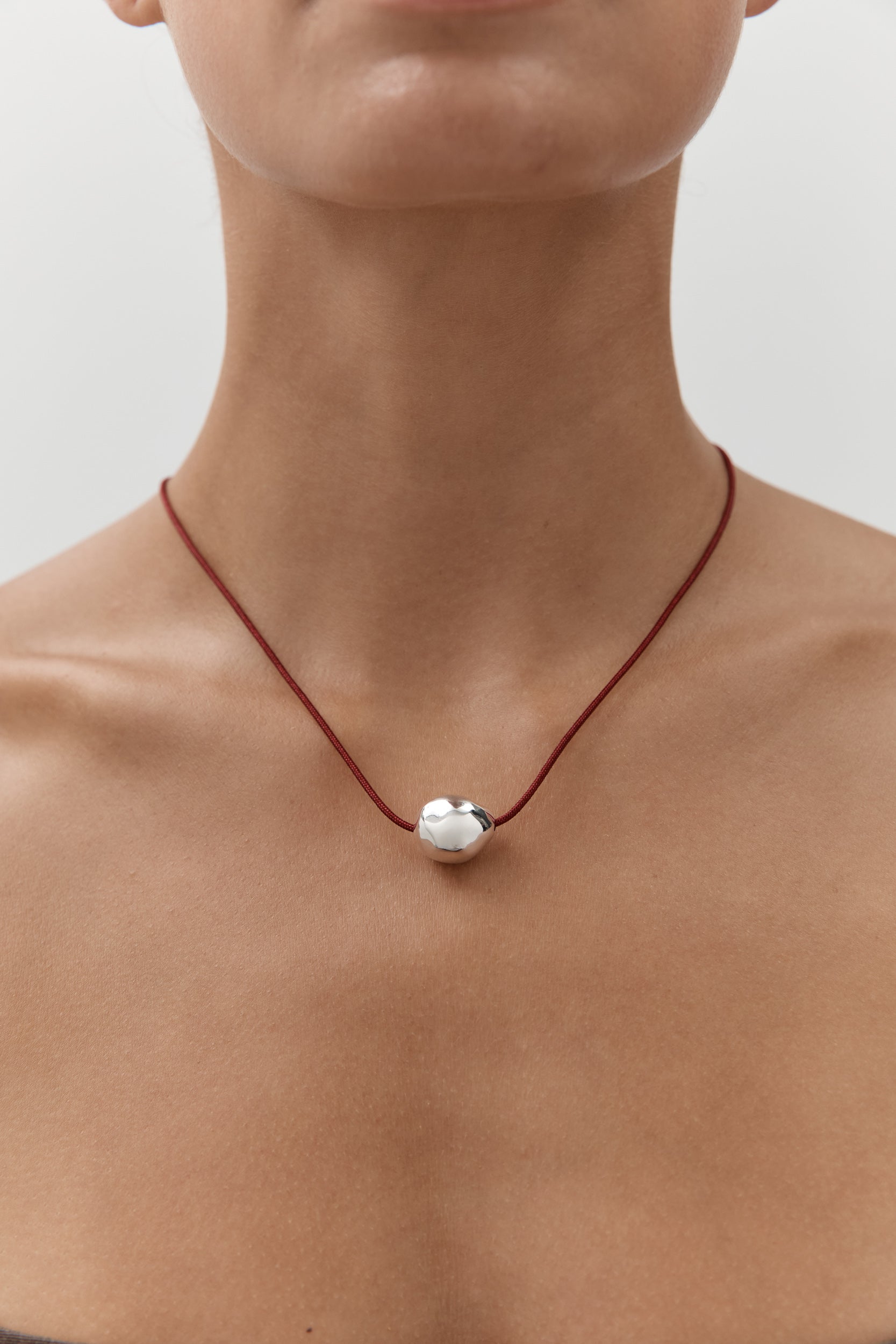 Figure Cord Necklace - Deep Red - Silver