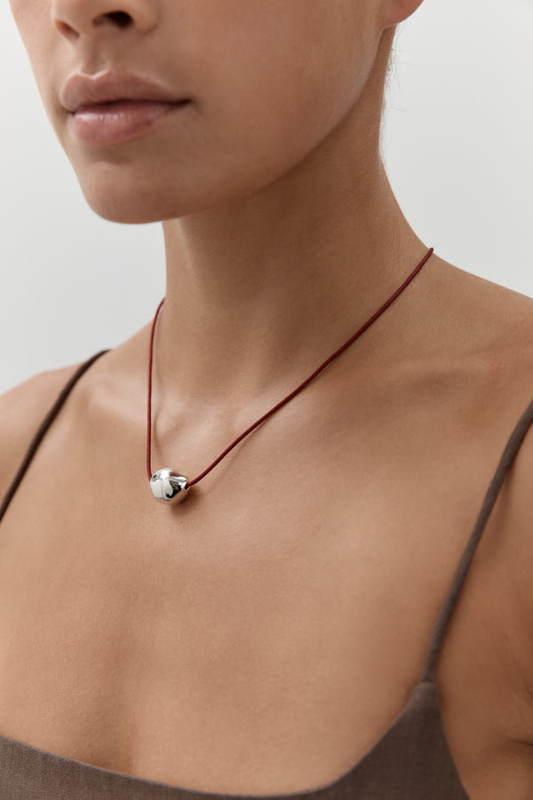 Figure Cord Necklace - Deep Red - Silver