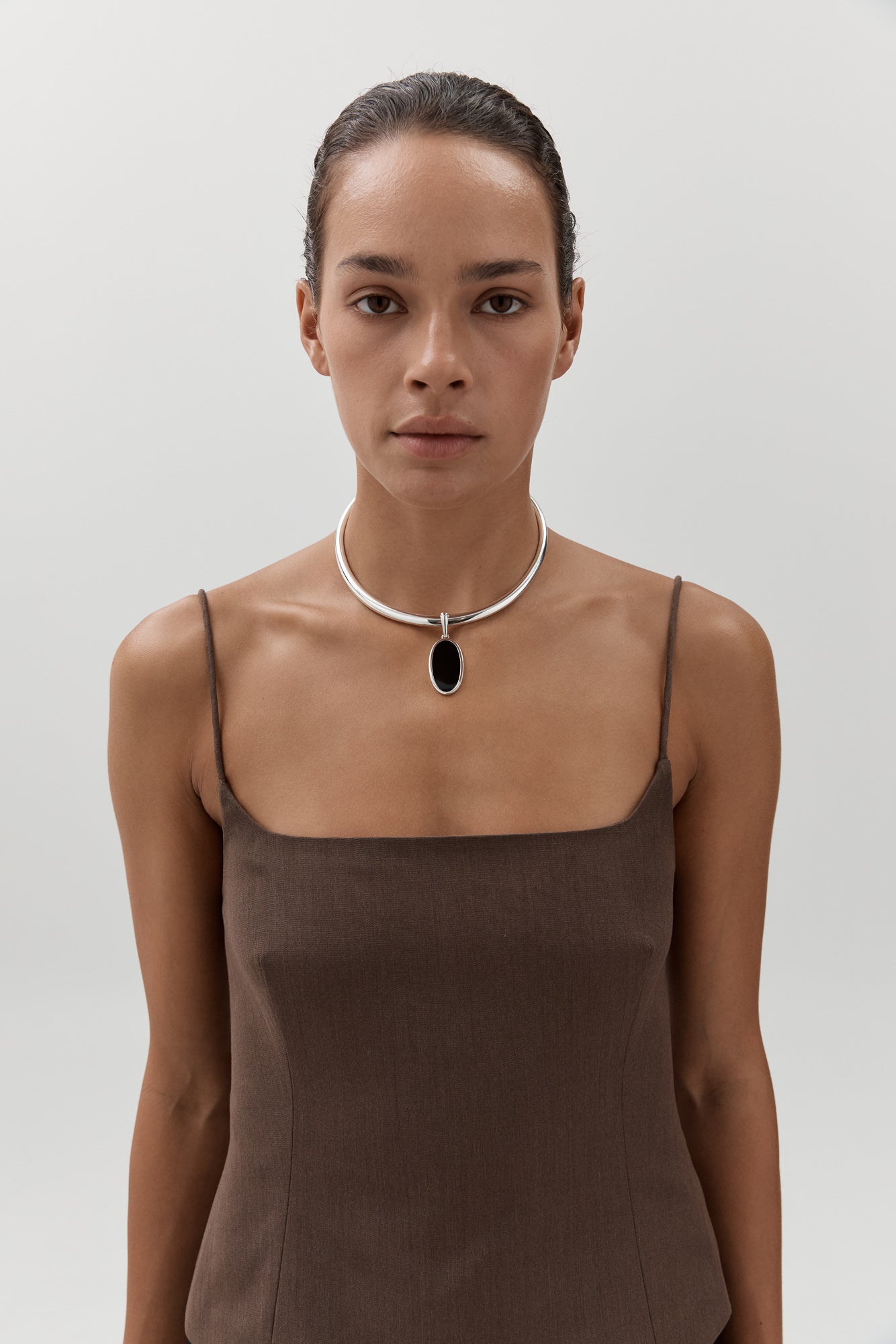 Versus Collar Necklace with Eclipse Pendant - Silver