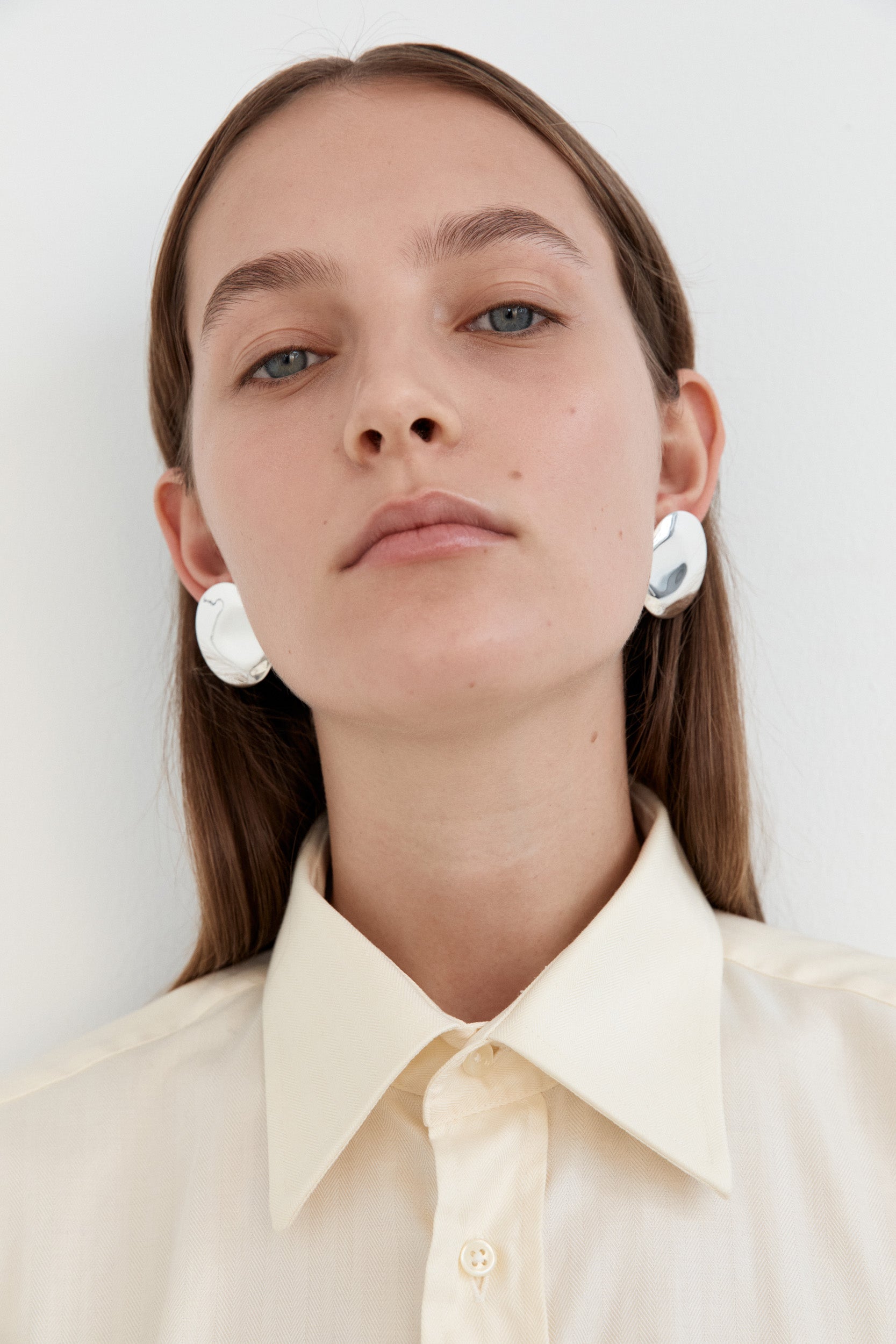 Dented Medallion Earrings - Silver